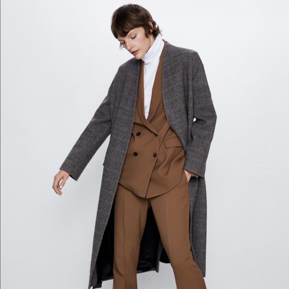 Zara belted herringbone coat